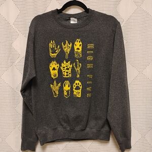 Gray High Five Graphic Unisex Sweatshirt Paw Crewneck Yellow Print On Grey Small